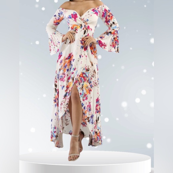 Banjul Floral Maxi Dress - White and Multicolor - Picture 1 of 16